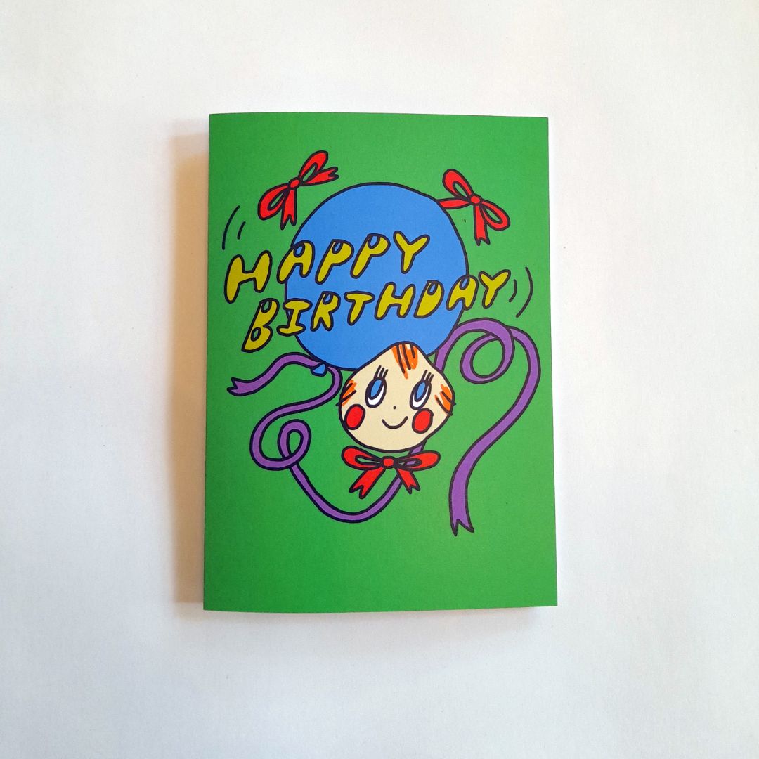 Tegan Iversen Birthday balloon card, green 10.5cm and 14.5cm