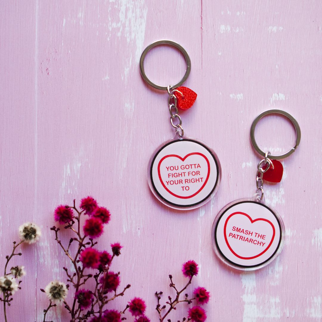 Candy & Kitsch Candy Heart Keyring/Keychain, You've Gotta Fight For Your Right To/Smash The Patriarchy