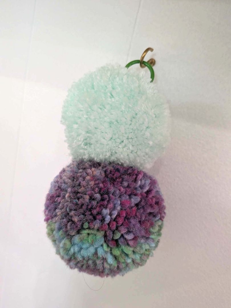 Dandy Dee Pom Pom Keyring, Green, Purple 12cm