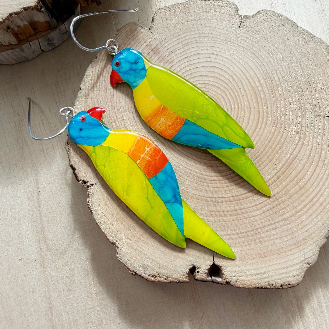 Lacroz & Co. Designs Rainbow Lorikeet Statement Earrings