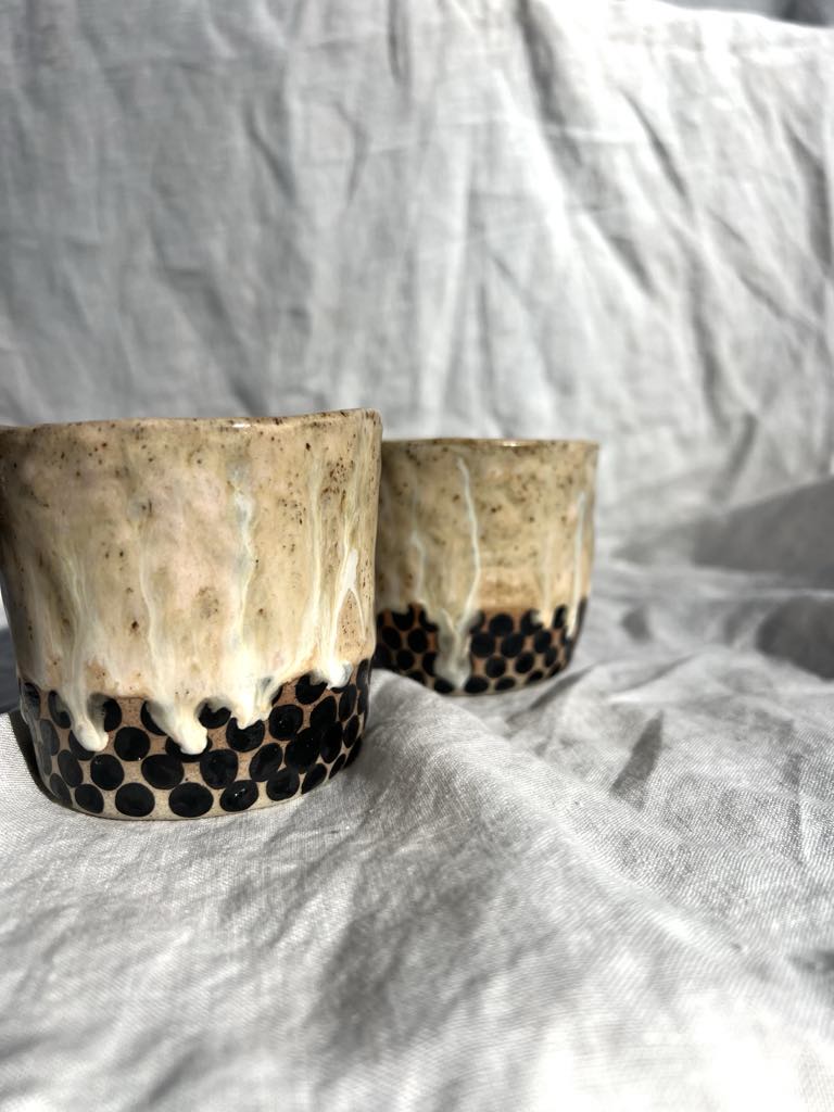 Rainbows & Rivers Spotty Ceramic Cup - Peach, Pink