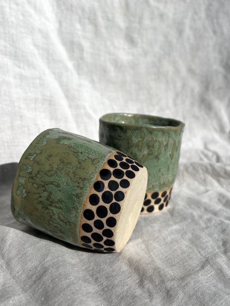 Rainbows & Rivers Spotty Ceramic Cup - Minty, Green