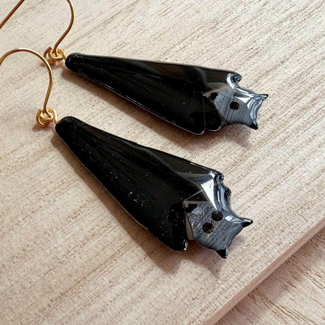 Lacroz & Co. Designs Grey-Headed Flying Fox Earrings, Black 50mm x 20mm