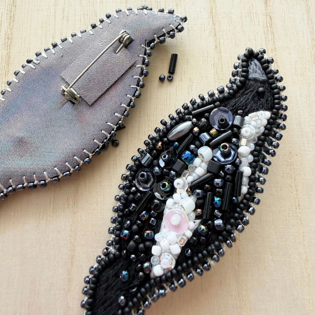 Lacroz & Co. Designs Australian Magpie Beaded Brooch, 95mm x 40mm