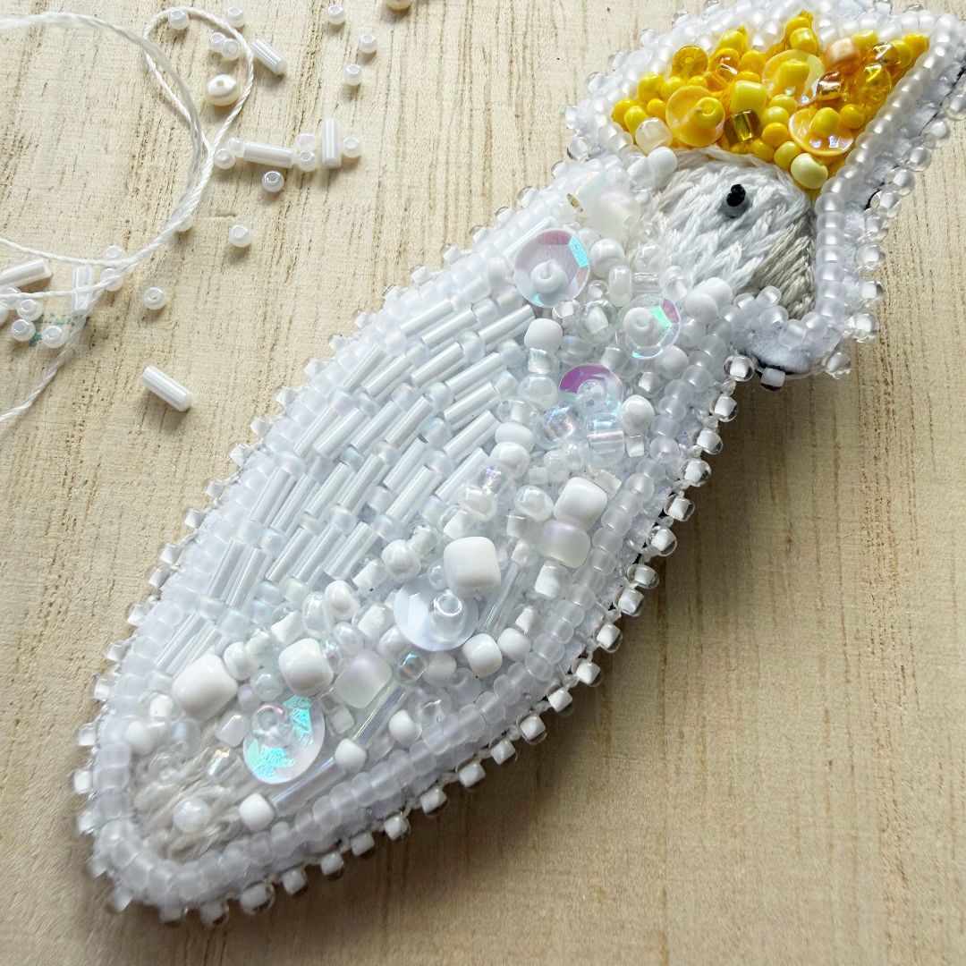 Lacroz & Co. Designs Sulphur-Crested Cockatoo Brooch, White 3.5cm x 10cm
