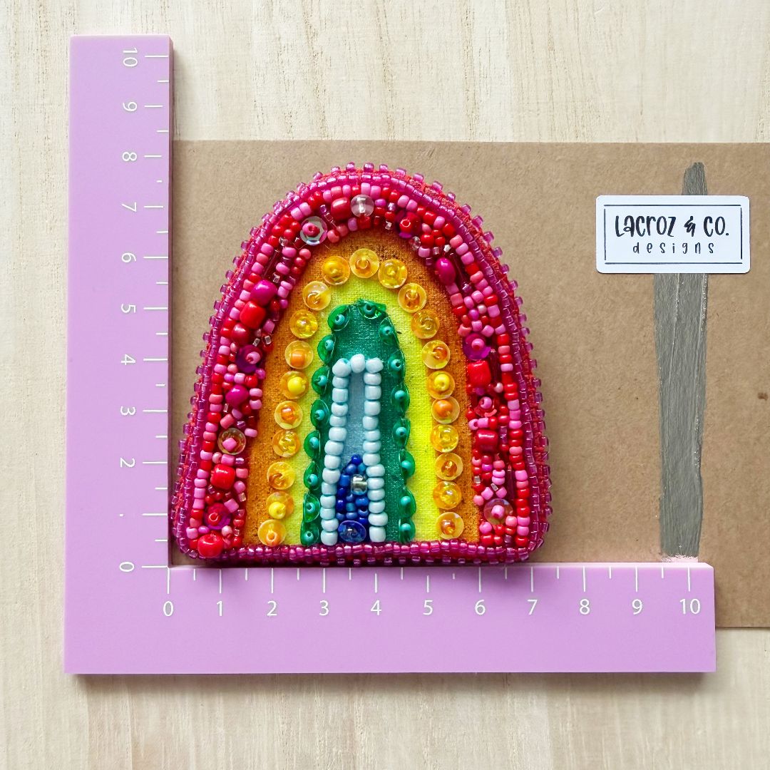 Lacroz & Co. Designs Rainbow Beaded Brooch, Rainbow 70mm x 80mm