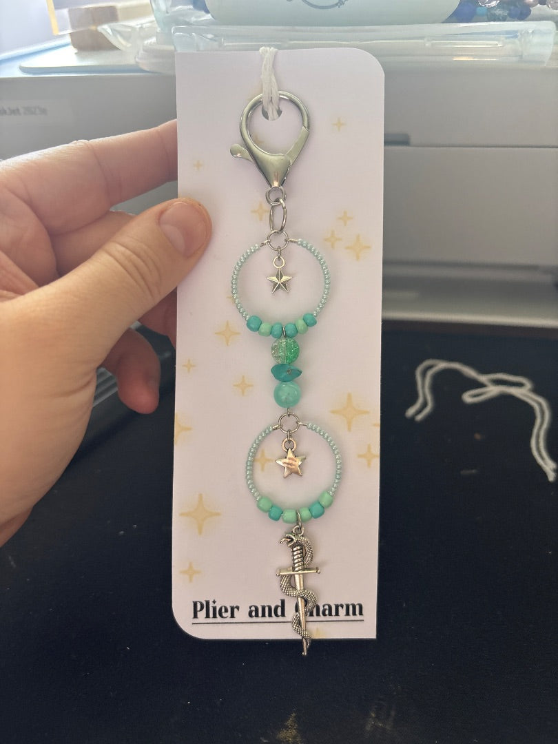 Plier and charm Large keychain, Teal Large
