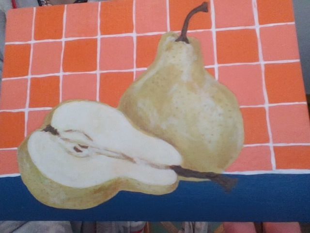 Donna Beswick Art 2 Pears, Orange/Blue 6" x 8"