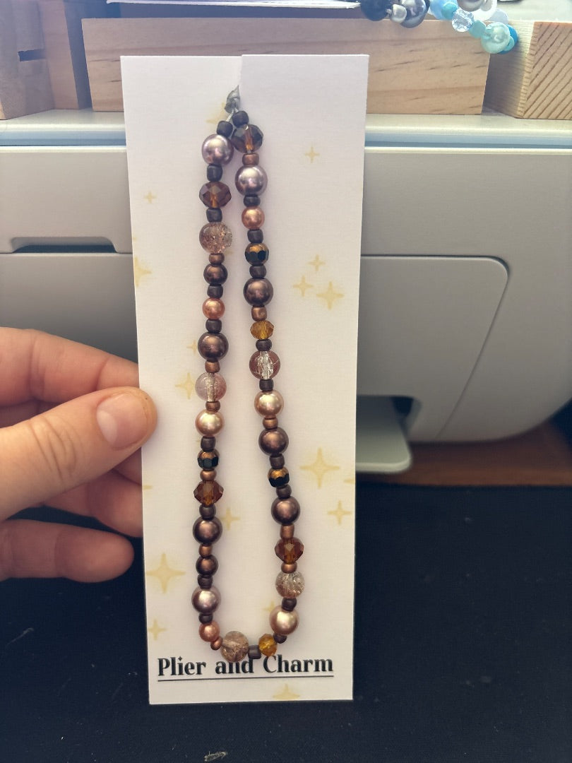 Plier and Charm Phone strap, Brown Medium