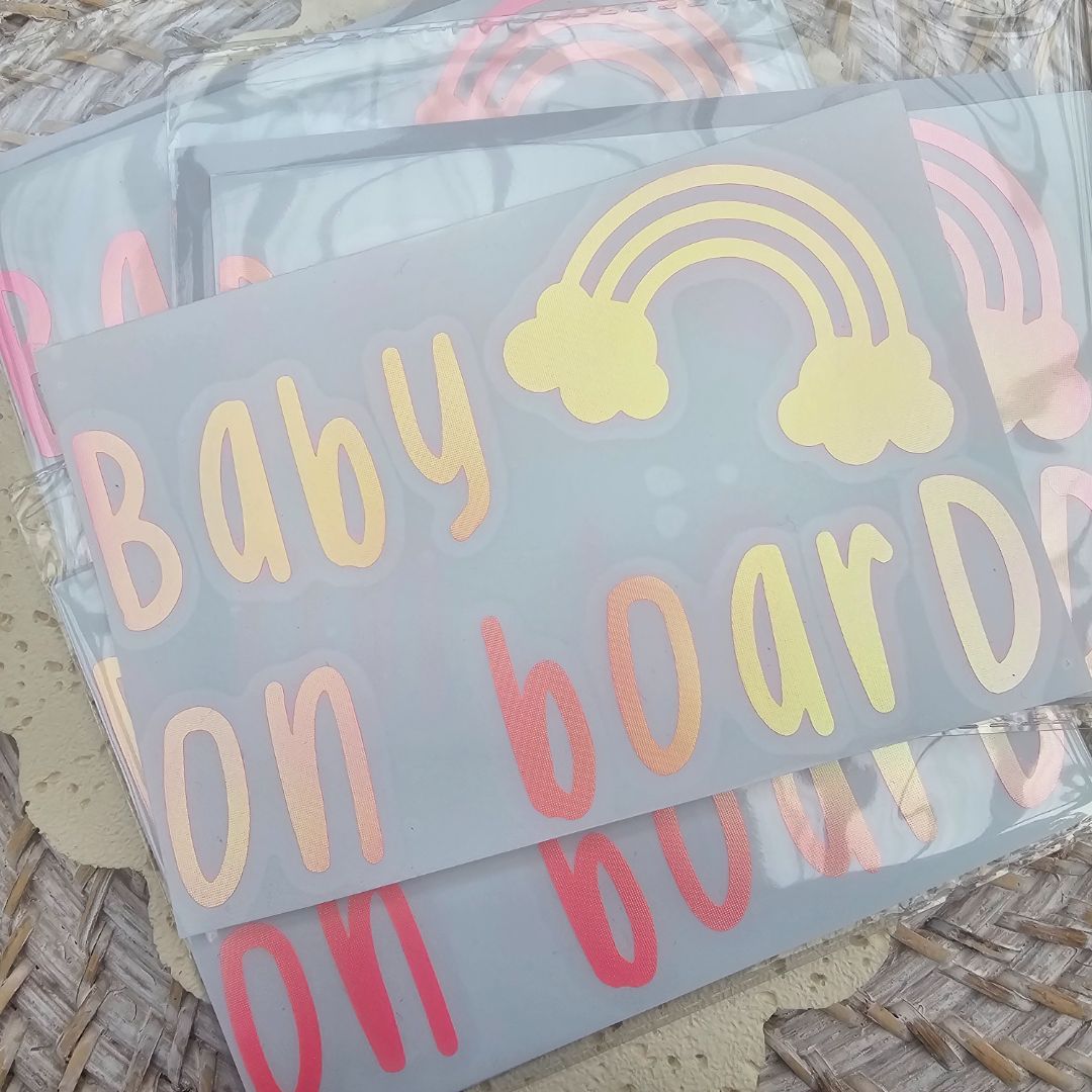 Creations by Julietta Bumper Sticker - Baby On Board, Holo Opal Pink