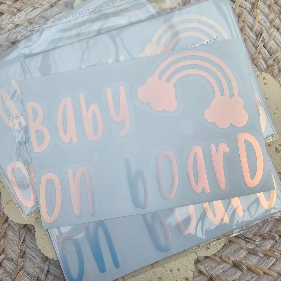 Creations by Julietta Bumper Sticker - Baby On Board, Holo Opal White