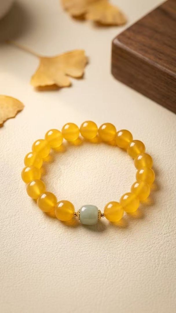 LumaKnot Natural Golden Yellow Agate Beaded Bracelet, One Size