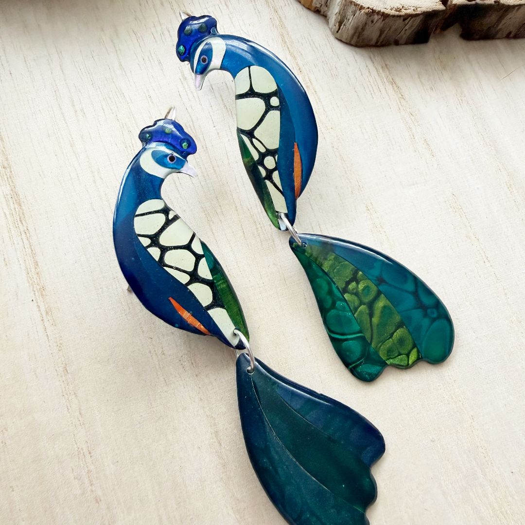 Lacroz & Co. Designs Peacock Statement Earrings