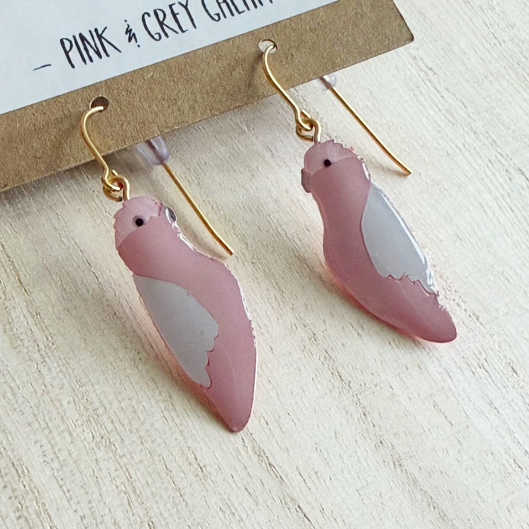 Lacroz & Co. Designs Pink & Grey Galah Earrings