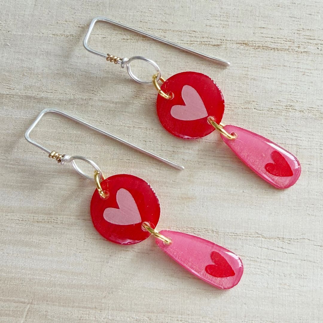 Lacroz & Co. Designs Heart Drop Earrings | Red & Pink, 57mm x 15mm