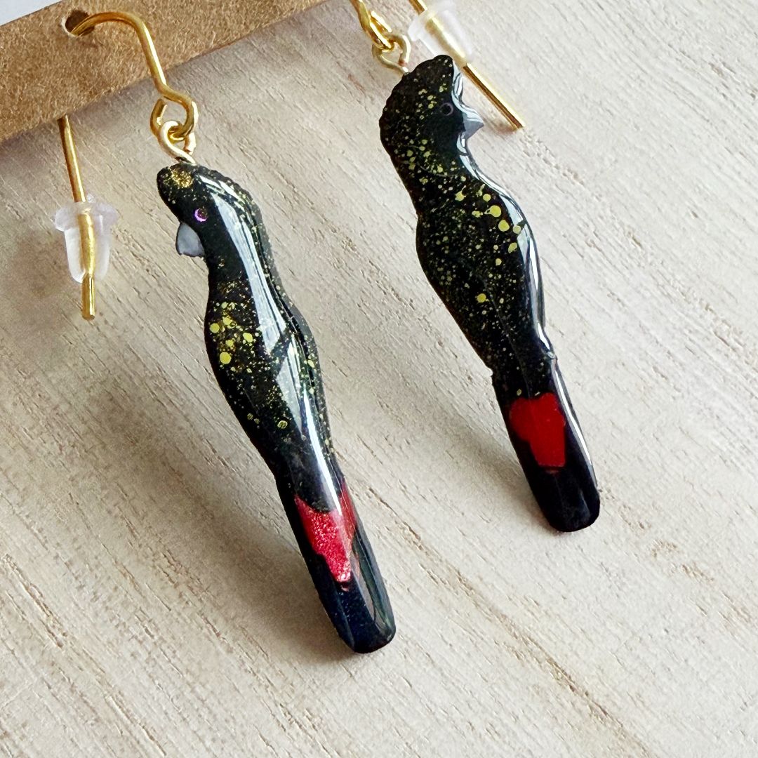 Lacroz & Co. Designs Red-Tailed Black Cockatoo Earrings