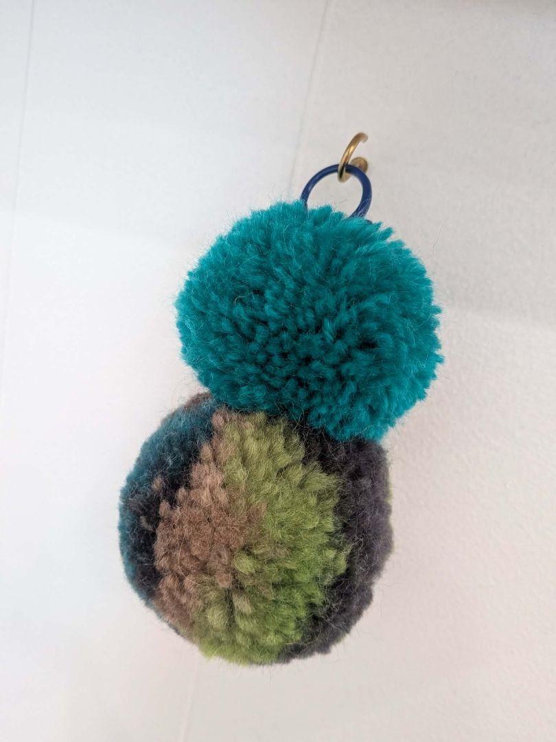 Dandy Dee Pom Pom Keyring,  Teal, Brown 12cm
