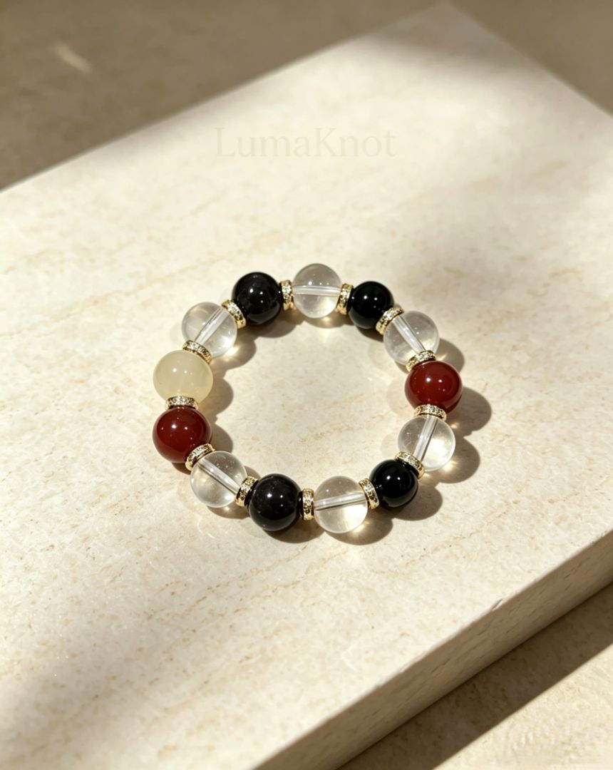 LumaKnot Harmony Clear Quartz & Carnelian Agate Bracelet,   One Size