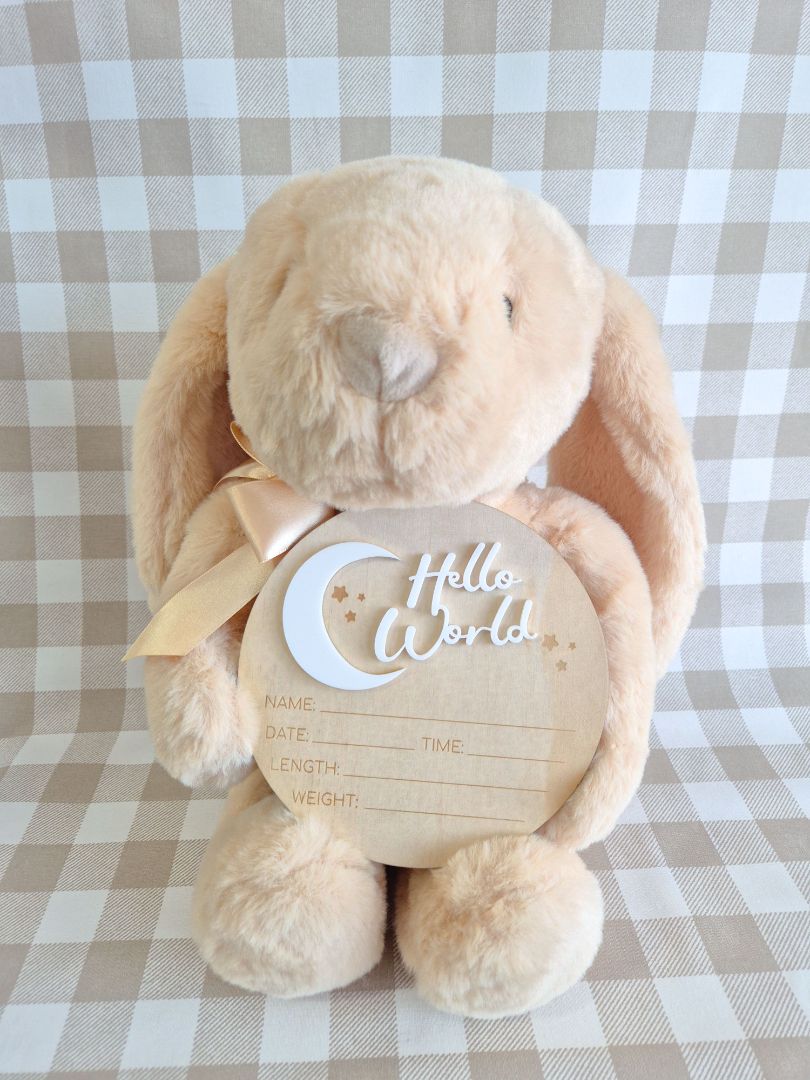 AXN Laser Creations Birth Announcement Plaque - Hello World with Moon 14cm,  Plywood