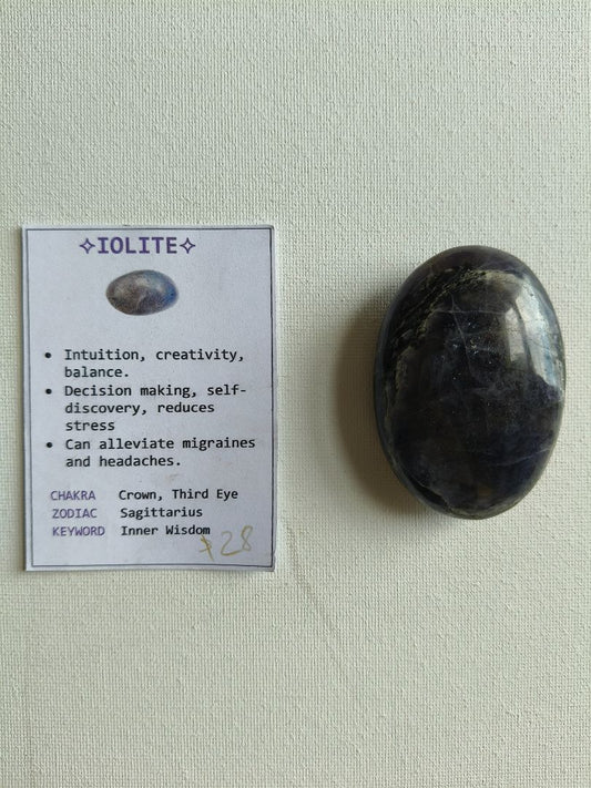 CasaDellaGemma Iolite Palmstone,  Dark blue/purple/black 6.5cm x 4.5cm