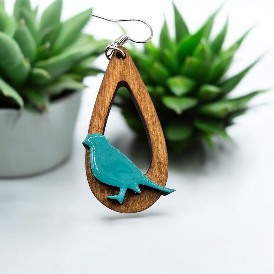4 little Bells Bird dangle earrings,  turquoise