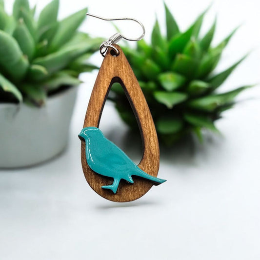 4 little Bells Bird dangle earrings,  turquoise