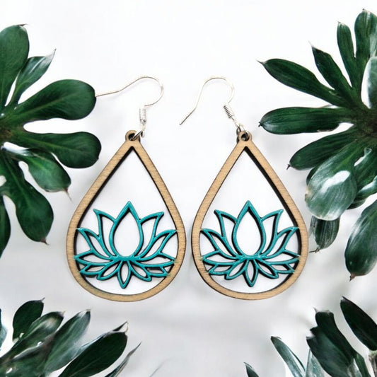 4 Little Bells Lotus Dangle Earrings - Aqua,  Aqua