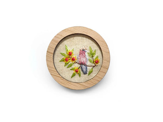 Yarn Industries Embroidered Brooch - Galah,   45 x 45mm