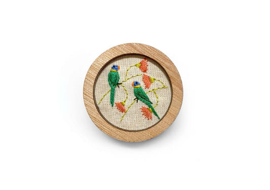 Yarn Industries Embroidered Brooch - Lorikeet,   45 x 45mm