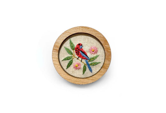 Yarn Industries Embroidered Brooch - Rosella,   45 x 45mm