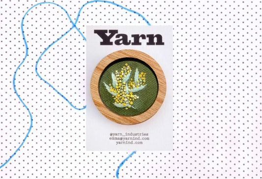 Yarn Industries Embroidered Brooch - Wattle,   45 x 45mm