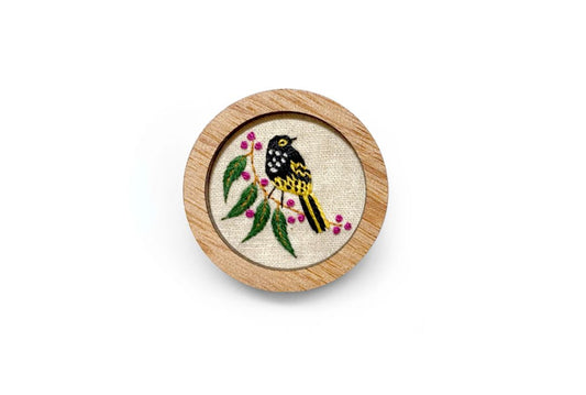 Yarn Industries Embroidered Brooch - Honeyeater,   45 x 45mm