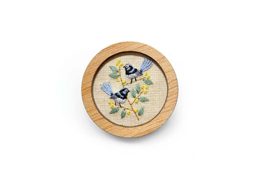 Yarn Industries Embroidered Brooch - Fairy Wren,   45 x 45mm
