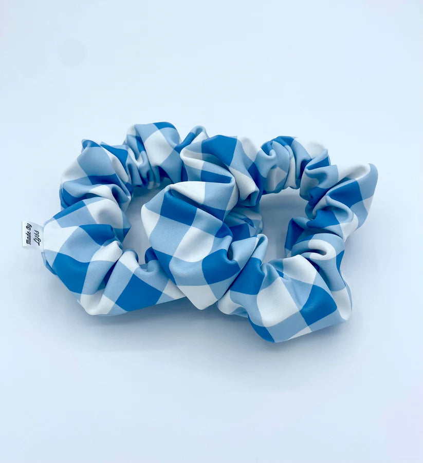 Made By Lyss Swim Scrunchie,  Blue Check Regular