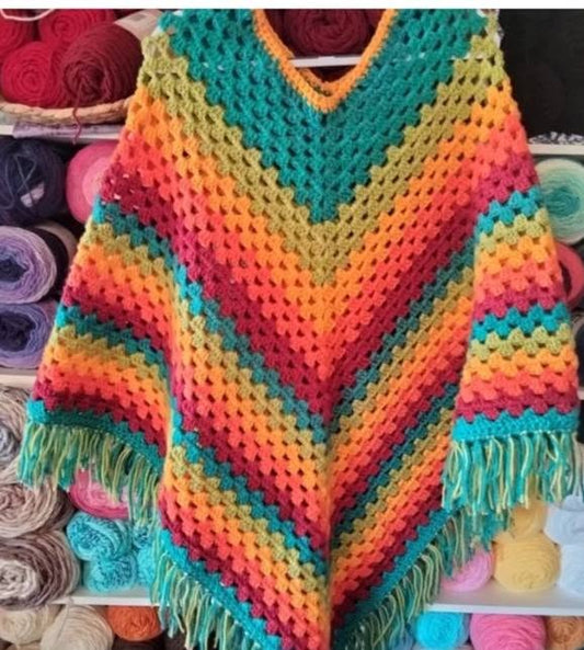 Carmah Designs Autumn Boho Poncho,  Autumn tones Free Size