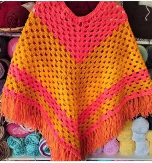 Carmah Designs Orange & Lemons Granny Hugs Poncho,   Free Size