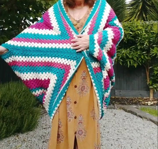 Carmah Designs Springtime Snuggle Cardigan,  purple, blue & cream Free Size