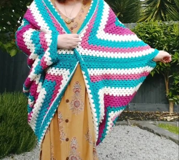 Carmah Designs Springtime Snuggle Cardigan,  purple, blue & cream Free Size