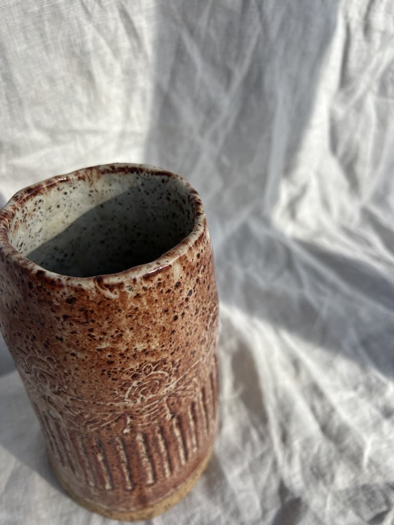 Rainbows & Rivers Cinnamon Carved Vase,  Neutral
