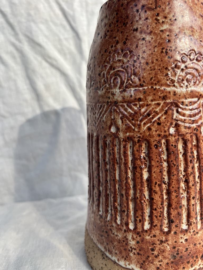 Rainbows & Rivers Cinnamon Carved Vase,  Neutral