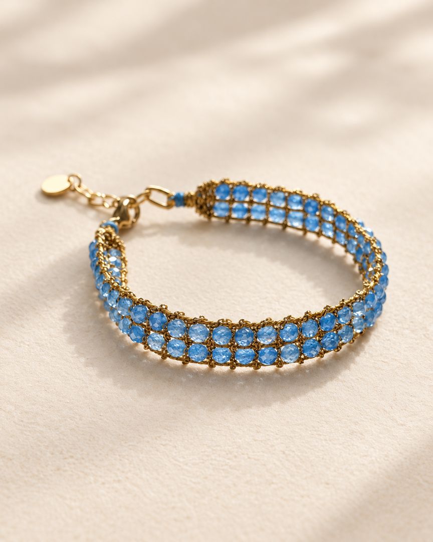 LumaKnot Handmade Azure Blue Crystal Woven Bracelet,   One Size