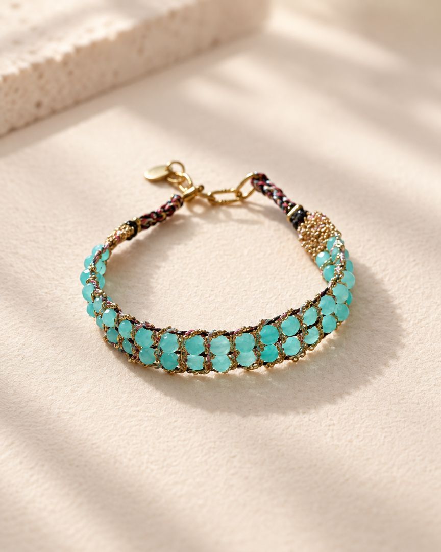 LumaKnot Handmade Ocean Blue Crystal Woven Bracelet,   One Size