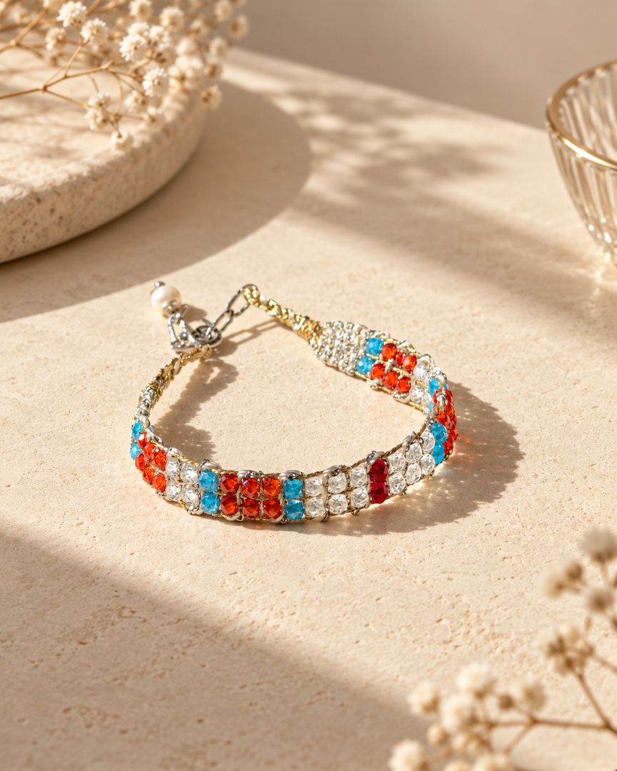 LumaKnot Handmade Rainbow Crystal Woven Bracelet,   One Size