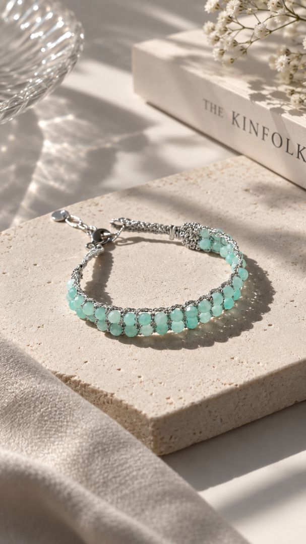 LumaKnot Handmade Seafoam Crystal Woven Bracelet,   One Size