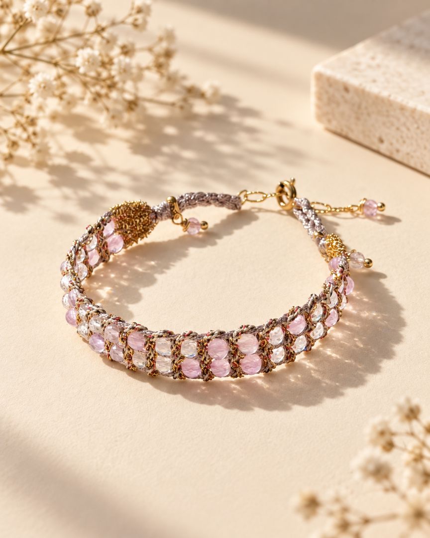 LumaKnot Handmade Blush Pink Crystal Woven Bracelet,   One Size