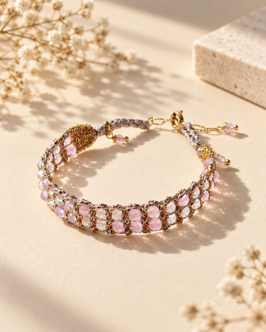 LumaKnot Handmade Blush Pink Crystal Woven Bracelet,   One Size
