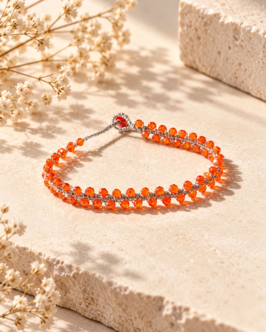 LumaKnot Handmade Sunset Orange Crystal Bracelet,   One Size