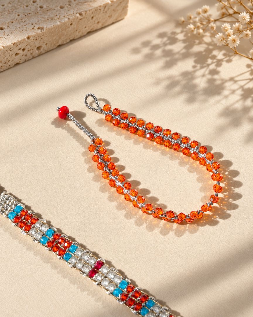 LumaKnot Handmade Sunset Orange Crystal Bracelet,   One Size