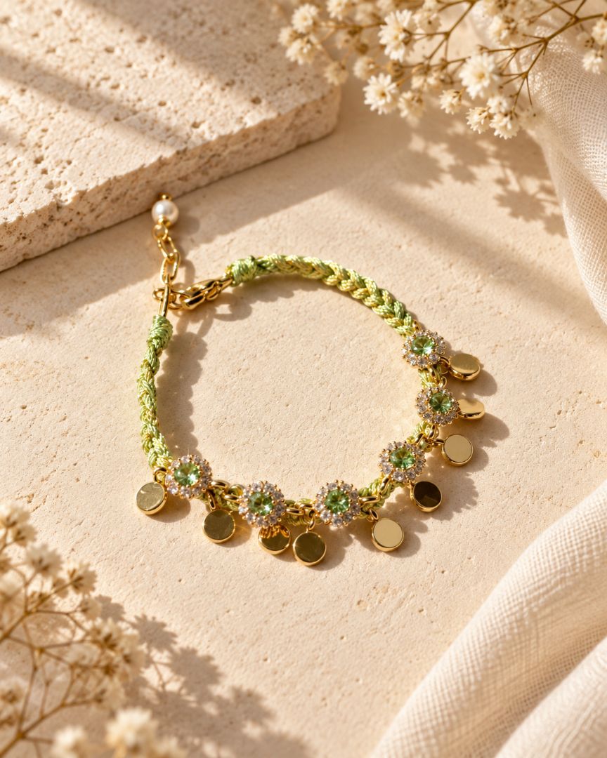 LumaKnot Handmade Olive Green Crystal Charm Bracelet,   One Size