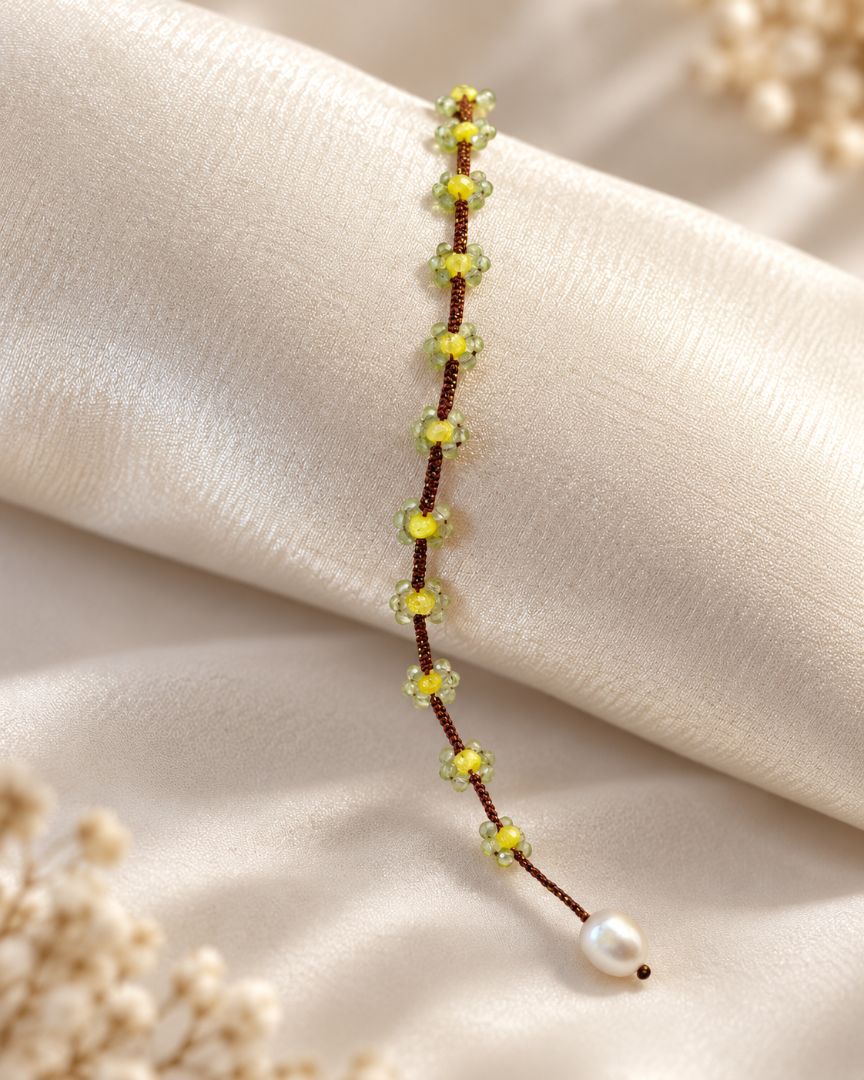 LumaKnot Handmade Daisy Pearl Bracelet – Citrus Bloom,   One Size